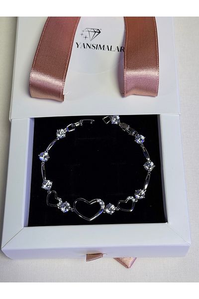 luxyansımalar Silver Color Design Steel Bracelet with Stone Detail
