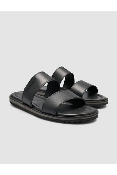 Cabani 100% Genuine Leather Black Banded Men's Slippers