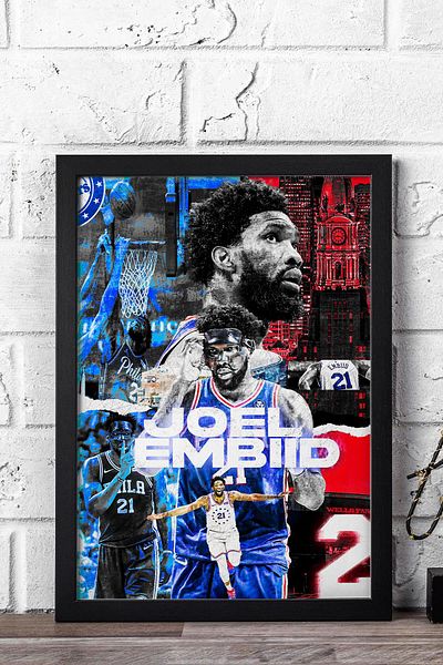 Saturn Joel Embiid Pictură înrămată - Pictură poster NBA de baschet