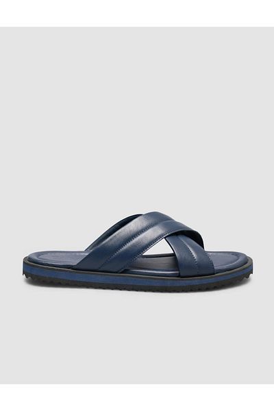 Cabani 100% Genuine Leather Navy Blue Men's Slippers