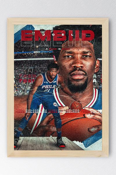 Saturn Ζωγραφική με κορνίζα Joel Embiid - Ζωγραφική αφίσας NBA της Philadelphia 76ers