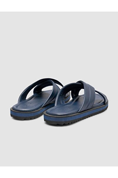 Cabani 100% Genuine Leather Navy Blue Men's Slippers