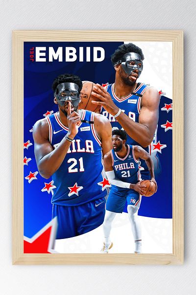 Saturn Joel Embiid Pictură înrămată - Pictură poster NBA de baschet