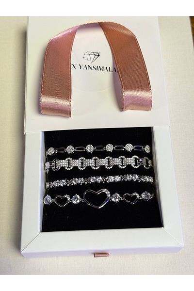luxyansımalar Silver Color Design Steel Bracelet with Stone Detail