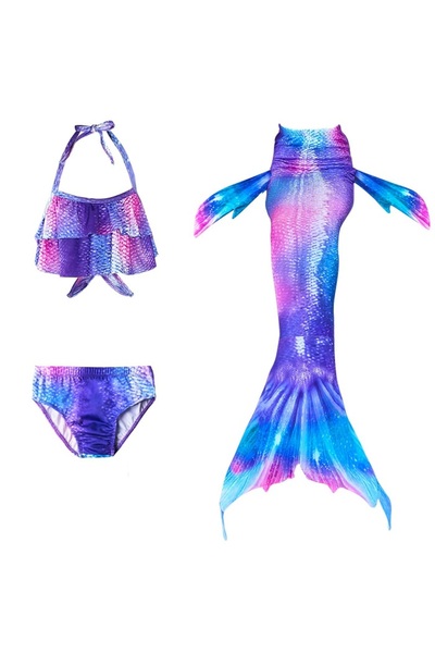 EarthKeepers Set de costum de baie Ariel Sirenă, 3 piese, Albastru/Roz, Inclu...