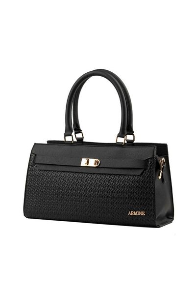 Armine Modern Shoulder Strap Women's Handbag Black Braided Bag