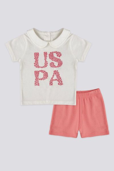 U.S. Polo Assn. Baby girl short sleeve t-shirt set - cream