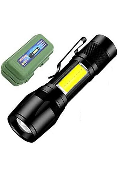 Other LED Rechargeable Flashlight With COB Side Light-USB Chargeable Torch-(Black 9cm)