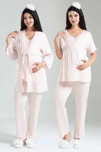 Lohussa Powder Design 100% Cotton Summer Linen Maternity Maternity Dressing Gown Pajama Set Set