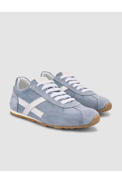 Mona Mae 100% Genuine Leather Blue Suede Lace-Up Women's Sneaker