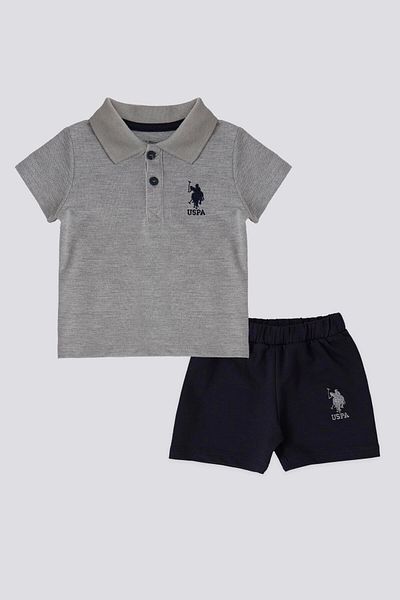 U.S. Polo Assn. Baby Boy 2 Piece Short Sleeve T-Shirt Set - Gray Melange