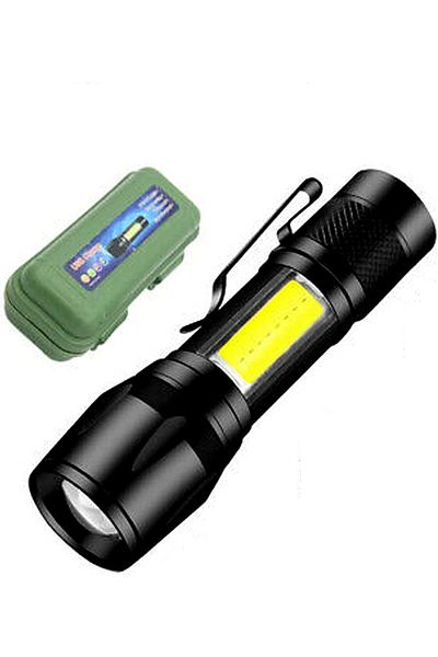 Other LED Rechargeable Flashlight With COB Side Light-USB Chargeable Torch-(Black 9cm)