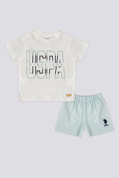 U.S. Polo Assn. Boy baby short sleeve 2 piece t-shirt set - cream
