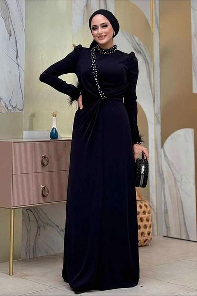 TRENDTESETTÜR Women's Black Stone Evening Dress t 1207