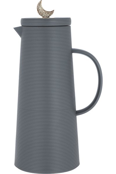 Alsaif Gallery Royal 8 Thermos with Crescent Lid from Saif Gallery, 1 Liter Capacity, Inner Glass Pot, Grey Plastic