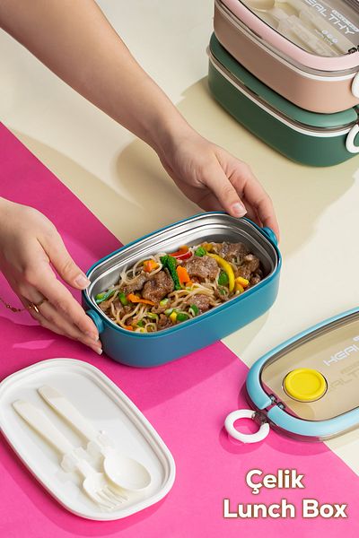 Porsima 3114-1 Vacuum Lunch Box Food Thermos Easy Lock Self Spoon Lunch Box – 750 ml Blue
