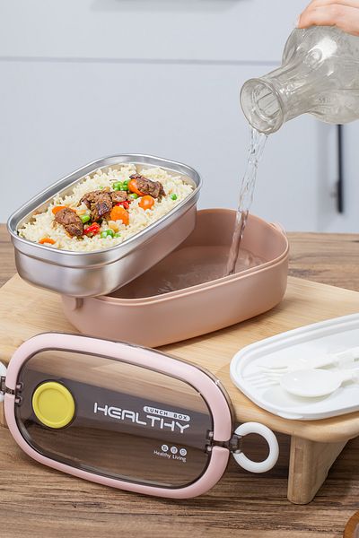 Porsima 3114 Vacuum Lunch Box Food Thermos Easy to Lock Self-Locking Lunch Box with Spoon – 750ml Pink