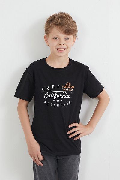 Fulla Moda 100% Cotton Boys' T-Shirt with Text Printed on the Front and Back