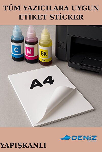 Deniz Karton Yapışkanlı Etiket | A4 Boy 40 Adet - Boş Sticker - Mat - 1.Kalit...