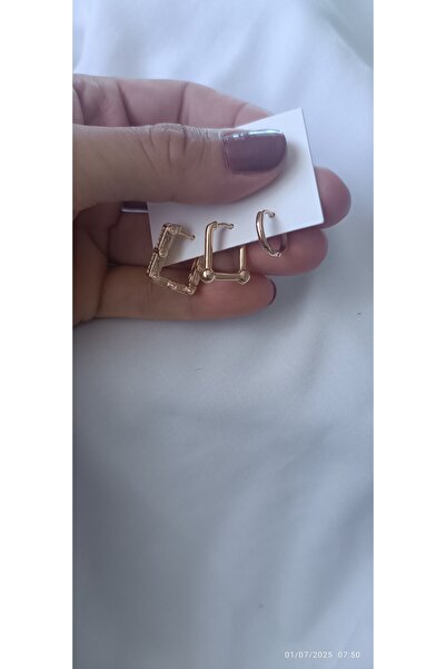 ARİ TAKI Rectangular 3 Steel Earrings