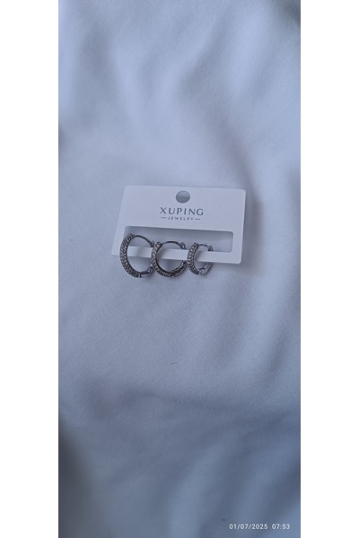 ARİ TAKI Silver Hoop Steel 3 Earrings