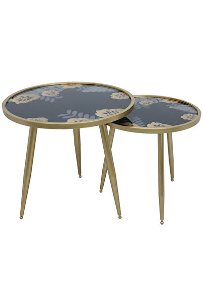 Generic Al Saif Gallery steel tables, two pieces, black-gold top