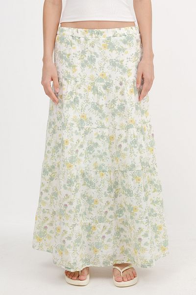 Addax Floral Patterned Long Skirt Chic E5017