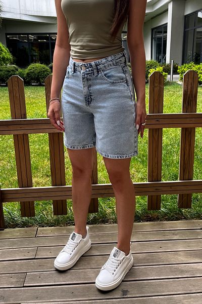 BİKELİFE Women's High Waist 5 Pockets Straight Fit Shorts Jeans