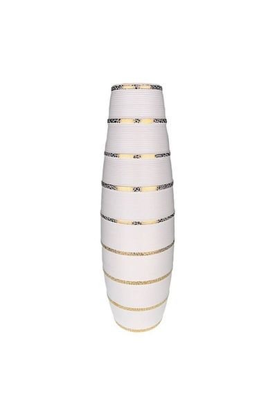 Blusmart Vaza din ceramica cu dungi orizontale, 17x60 cm, Alb