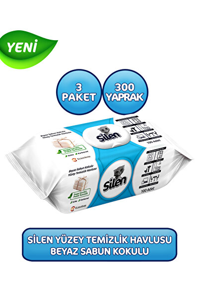 Silen Beyaz Sabun Kokulu Yüzey Temizleme Havlusu 3'lü 300 Yaprak