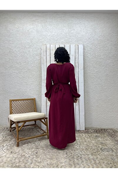 KÜÇÜĞÜM BUTİK Φόρεμα Hijab Burgundy Muslin Gathered Waist