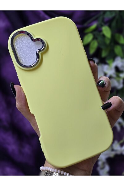 Magic Ring Iphone 16 PLUS Uyumlu Metal Kamera Çerçeveli Mat Sarı Silikon Kılıf