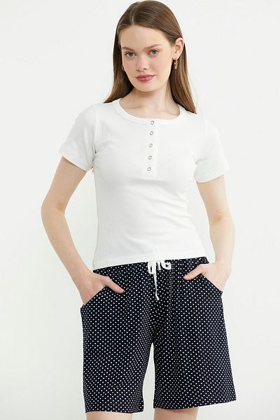 Sementa Κοντομάνικο Basic T-Shirt με κουμπί - Εκρού