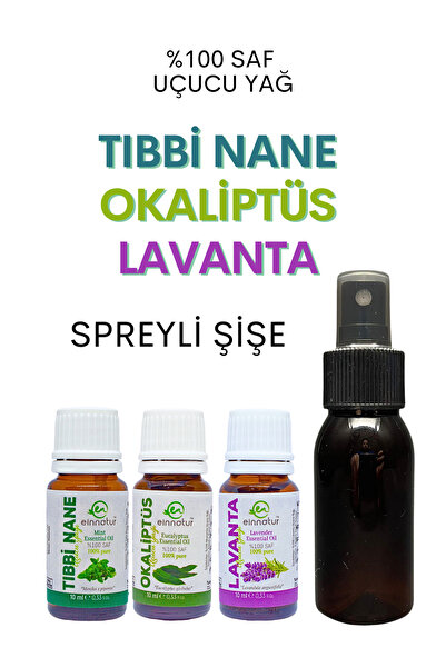 EinNatur Tıbbi nane, Lavanta, Okaliptüs uçucu yağı, 10 ml, spreyli şişe