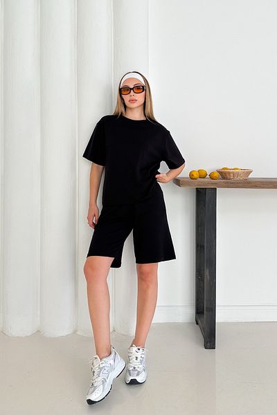 MİROR Women's Black Modal Fabric Short Sleeve Basic Shorts Suit