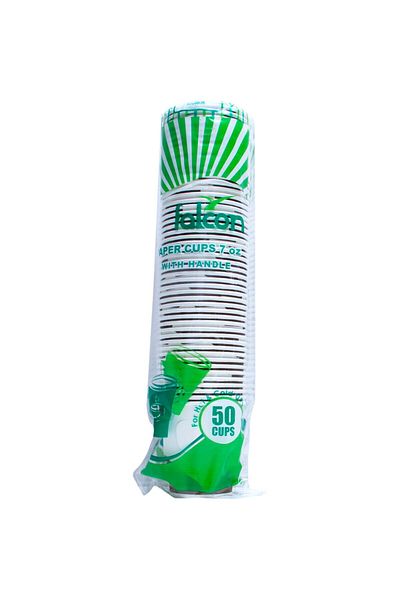 Falcon 7oz Paper Cups With Handle – 50pcs | Disposable Hot Drink Cups