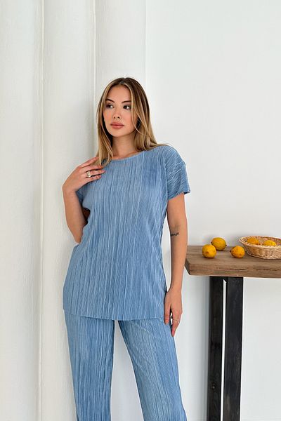 MİROR Women's Baby Blue Bat Sleeve Pleated Pocket Detailed Casual Suit