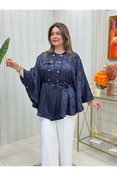 GK Gold Buttoned Satin Fabric Poncho Compatible with Size 38-48