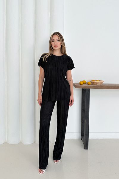 MİROR Women's Black Bat Sleeve Pleated Pocket Detailed Casual Suit