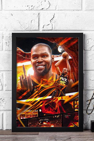 Saturn Kevin Durant Framed Painting - Basketball Nba Poster Painting