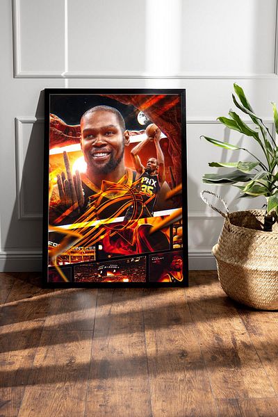 Saturn Kevin Durant Framed Painting - Basketball Nba Poster Painting