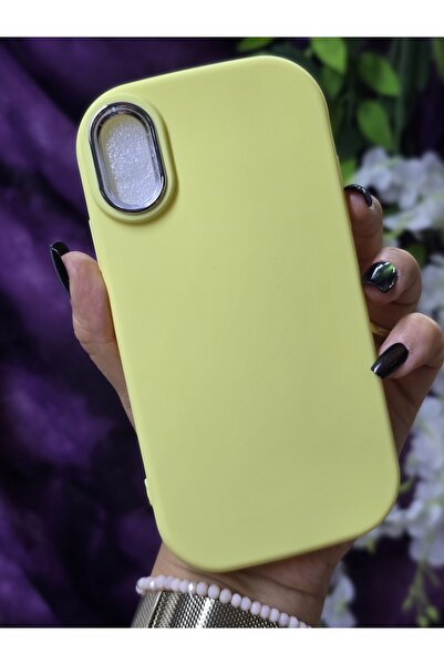 Magic Ring Iphone X / XS Uyumlu Metal Kamera Çerçeveli Mat Sarı Silikon Kılıf