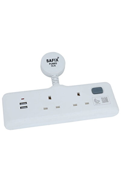SAVEX موزع كهربائي مع مفتاح SAFEX، 2 + 2 منفذ USB، 13 أمبير - أبيض