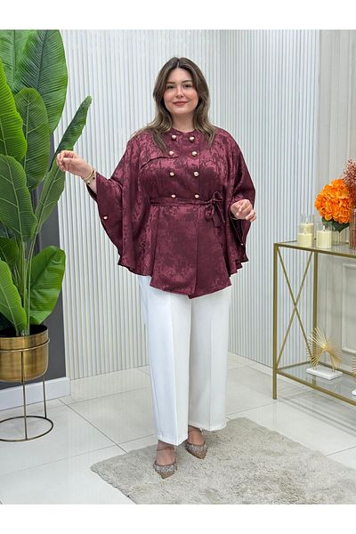 GK Gold Buttoned Satin Fabric Poncho Compatible with Size 38-48