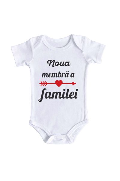 OEM Body bebe, Noua membra a familiei, 6 - 12 luni, maneca scurta, bonisa creativ, alb, 100% bumbac