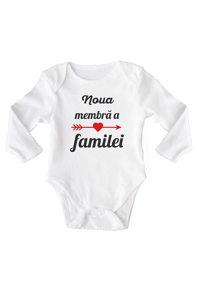 OEM Body bebe, Noua membra a familiei, 3 -6 luni, maneca lunga, bonisa creativ, alb, 100% bumbac
