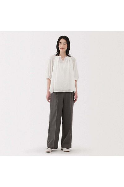 Muji بلوزة بأكمام قصيرة وحجاب ملتوي عالي