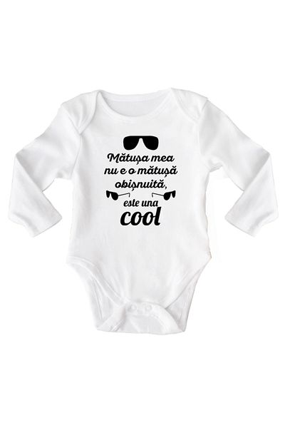 OEM Body bebe, Matusa mea este cool, 6 -12 luni, maneca lunga, bonisa creativ, alb, 100% bumbac