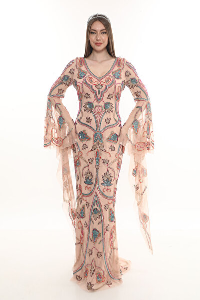 GATSBYLADY LONDON POLENA - EL İŞLEMELİ , TAŞEL DETAYLI ELBİSE