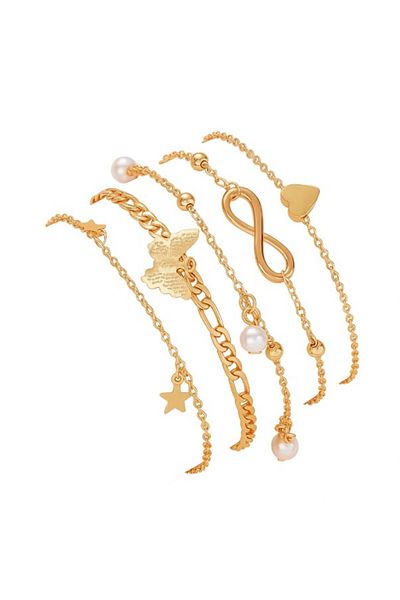 REDz Accessories Gold Ankle Bracelet Set, 5 Chains with Star, Heart and Infinity Sign Pendants, Gold